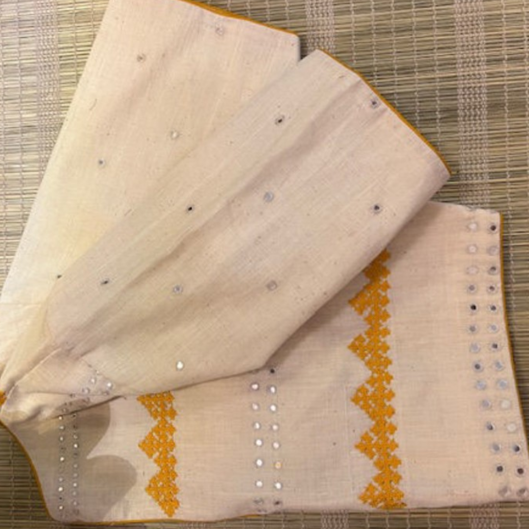 Cream Handcrafted Handloom Kutch Work Cotton Blouse