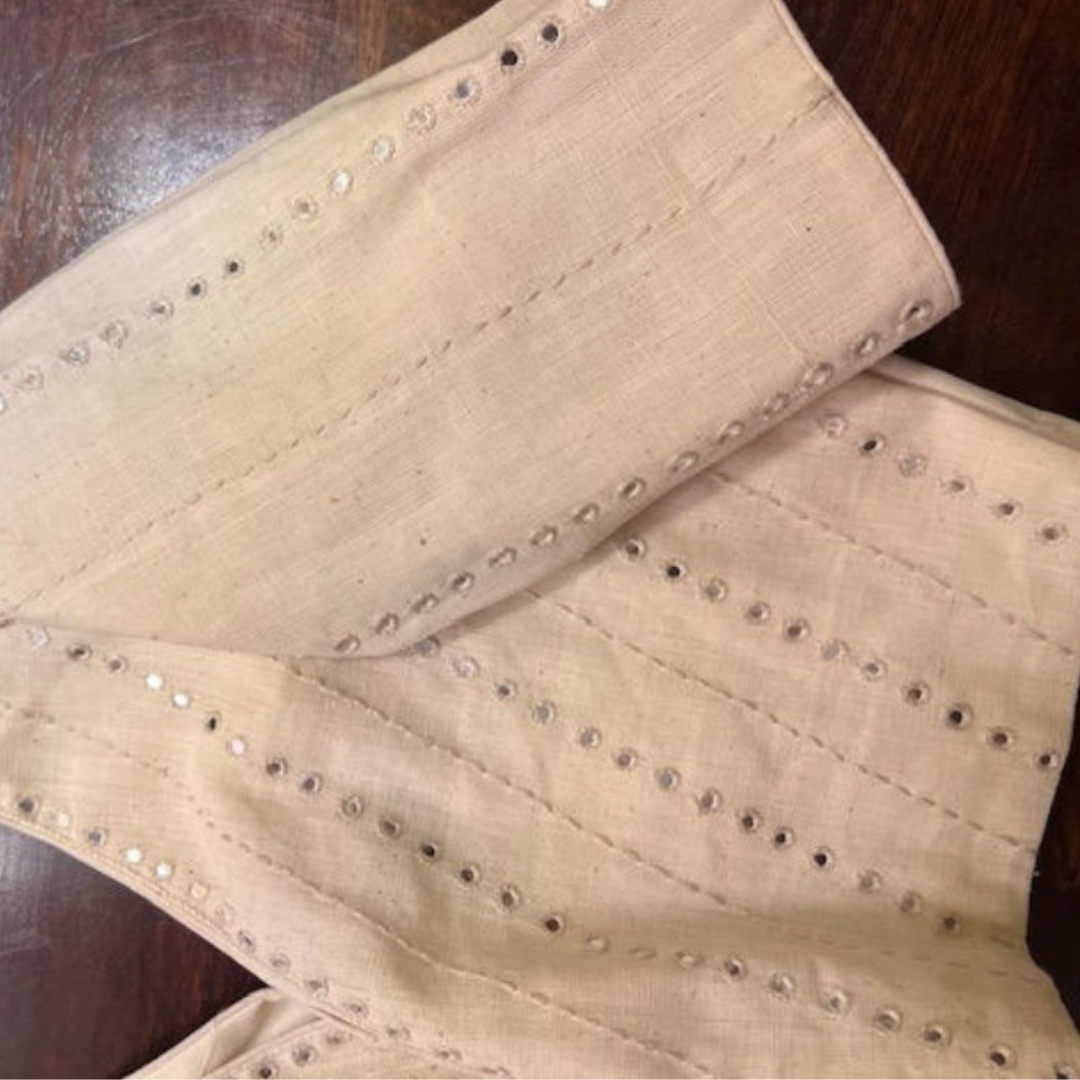 White Handcrafted Handloom Mirror Work Cotton Blouse