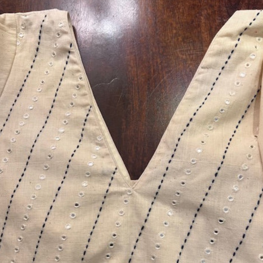 Porcelain Handcrafted Handloom Mirror Work Cotton Blouse