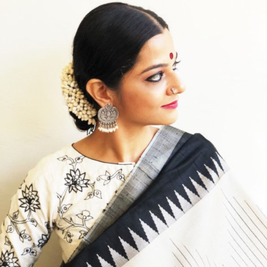 White Handcrafted Handloom Floral Cotton Blouse