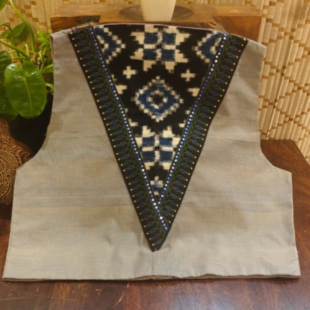 Ice Blue Handcrafted Handloom Telia Rumal Cotton Blouse