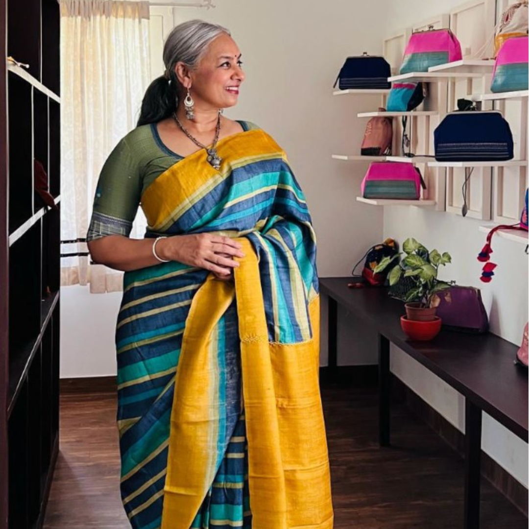 Teal Handcrafted Handloom Pure Tussar Silk Saree
