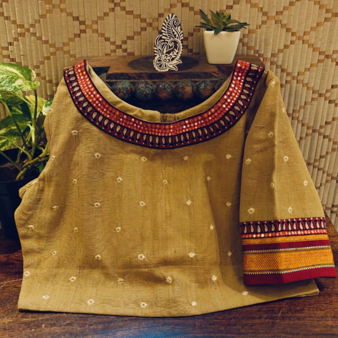 Ochre Handcrafted Handloom Sungudi Cotton Blouse