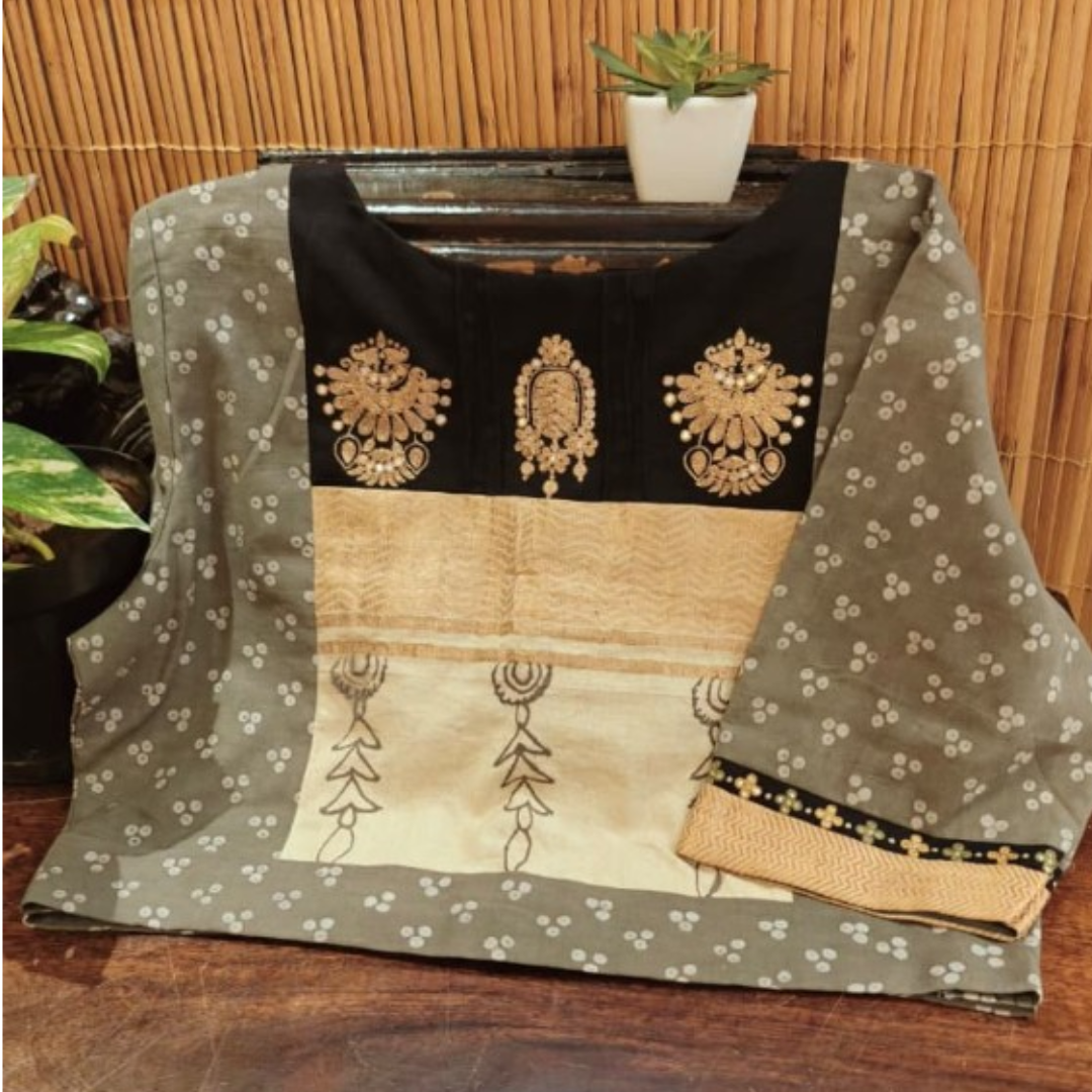 Grey Handcrafted Handloom Sungudi Cotton Blouse