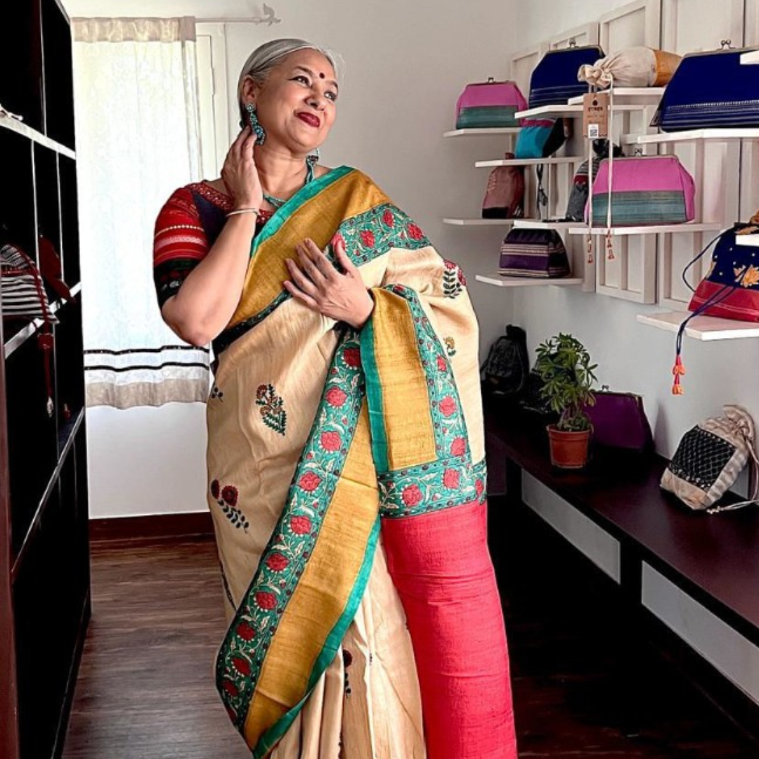 Sandal Handcrafted Handloom Pure Tussar Silk Saree