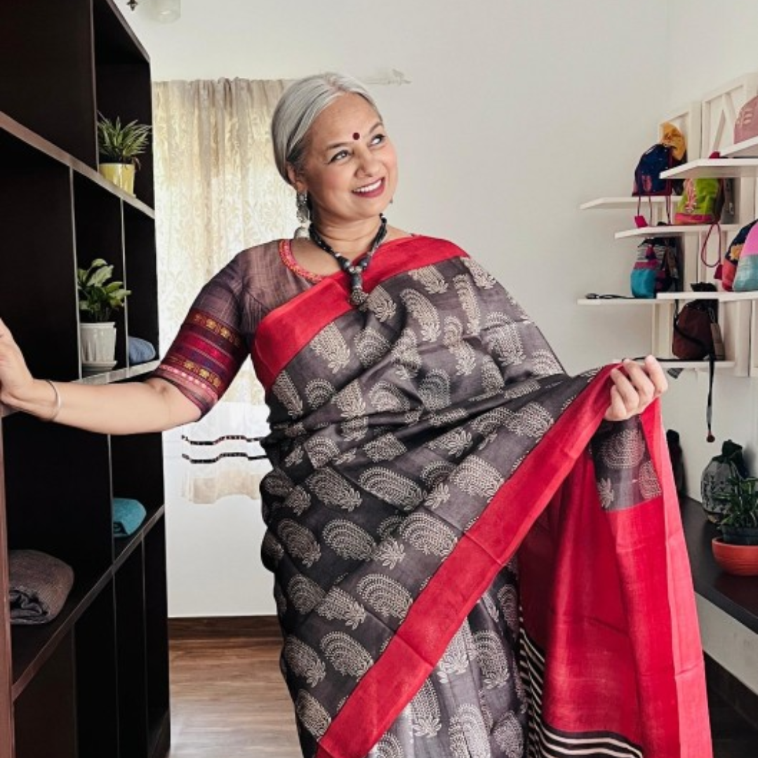 Slate Grey Handcrafted Handloom Pure Tussar Silk Saree