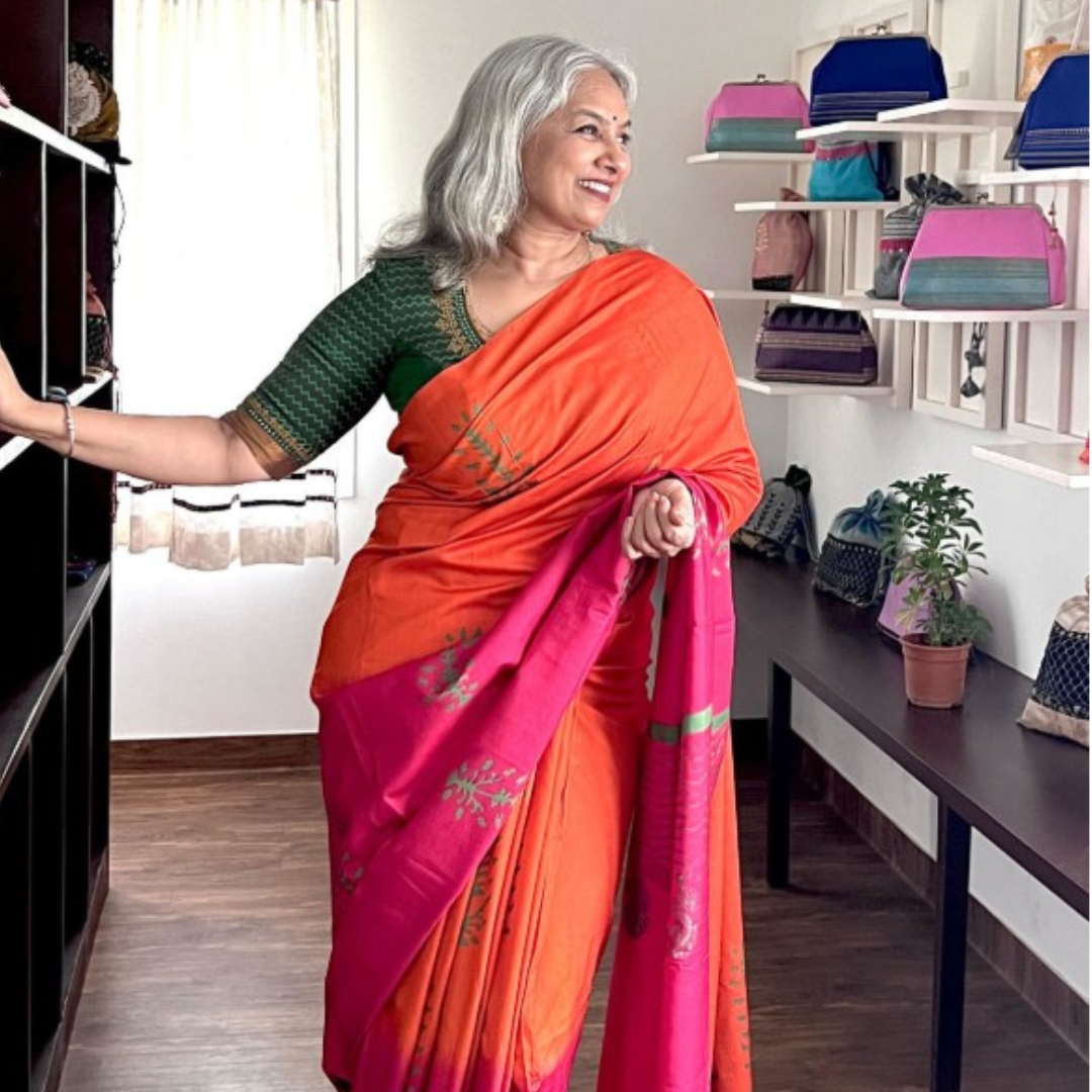 Orange Handcrafted Handloom Pure Tussar Silk Saree