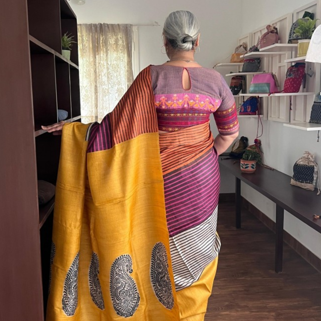 Multicolour Handcrafted Handloom Pure Tussar Silk Saree