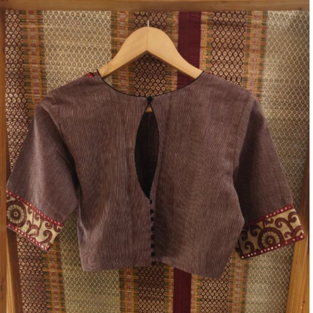 Mauve Handcrafted Handloom Gomi Check Cotton Blouse