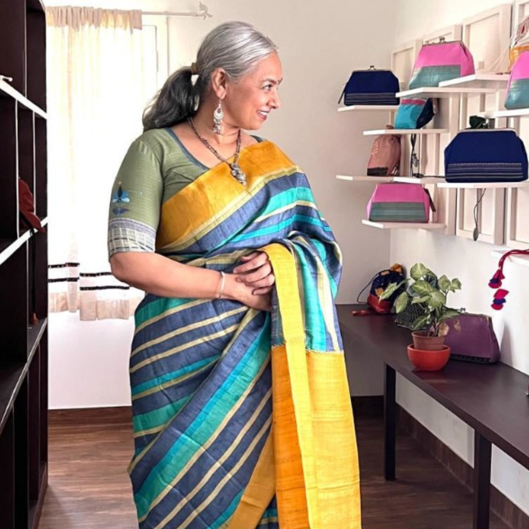 Teal Handcrafted Handloom Pure Tussar Silk Saree