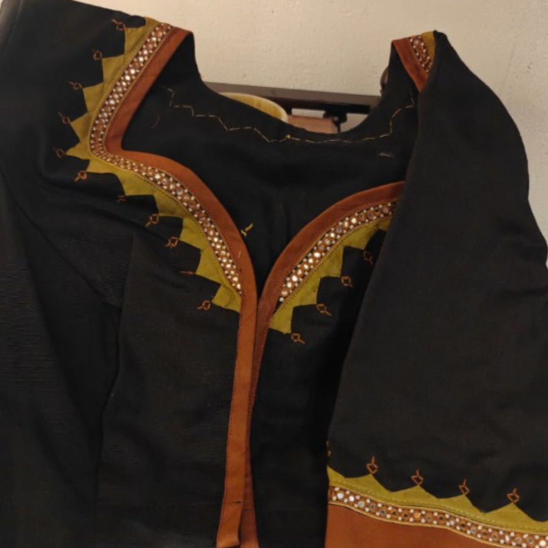 Ochre and Olive Handcrafted Handloom Embroidered Cotton Blouse