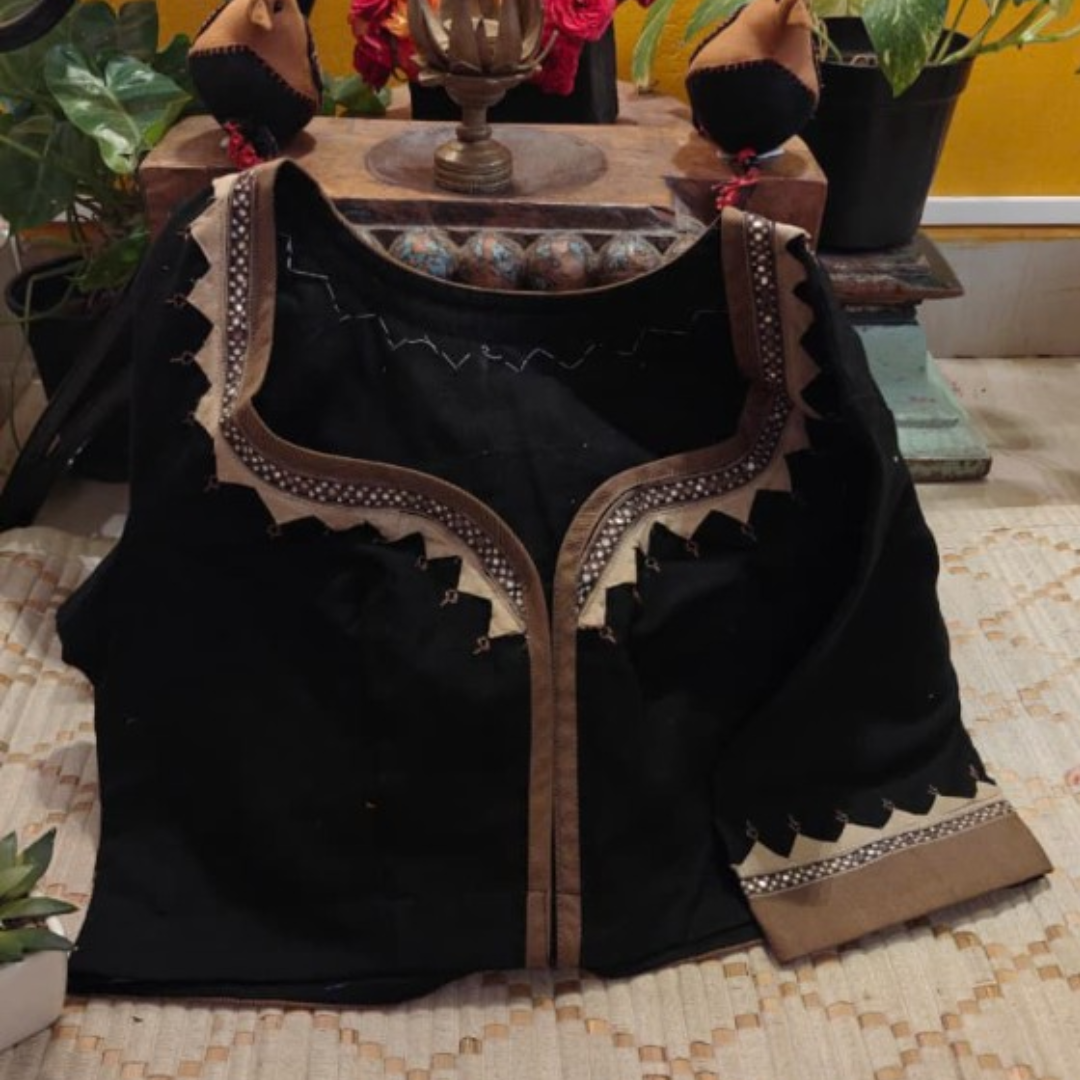 Charcoal & Ivory Handcrafted Handloom Embroidered Cotton Blouse