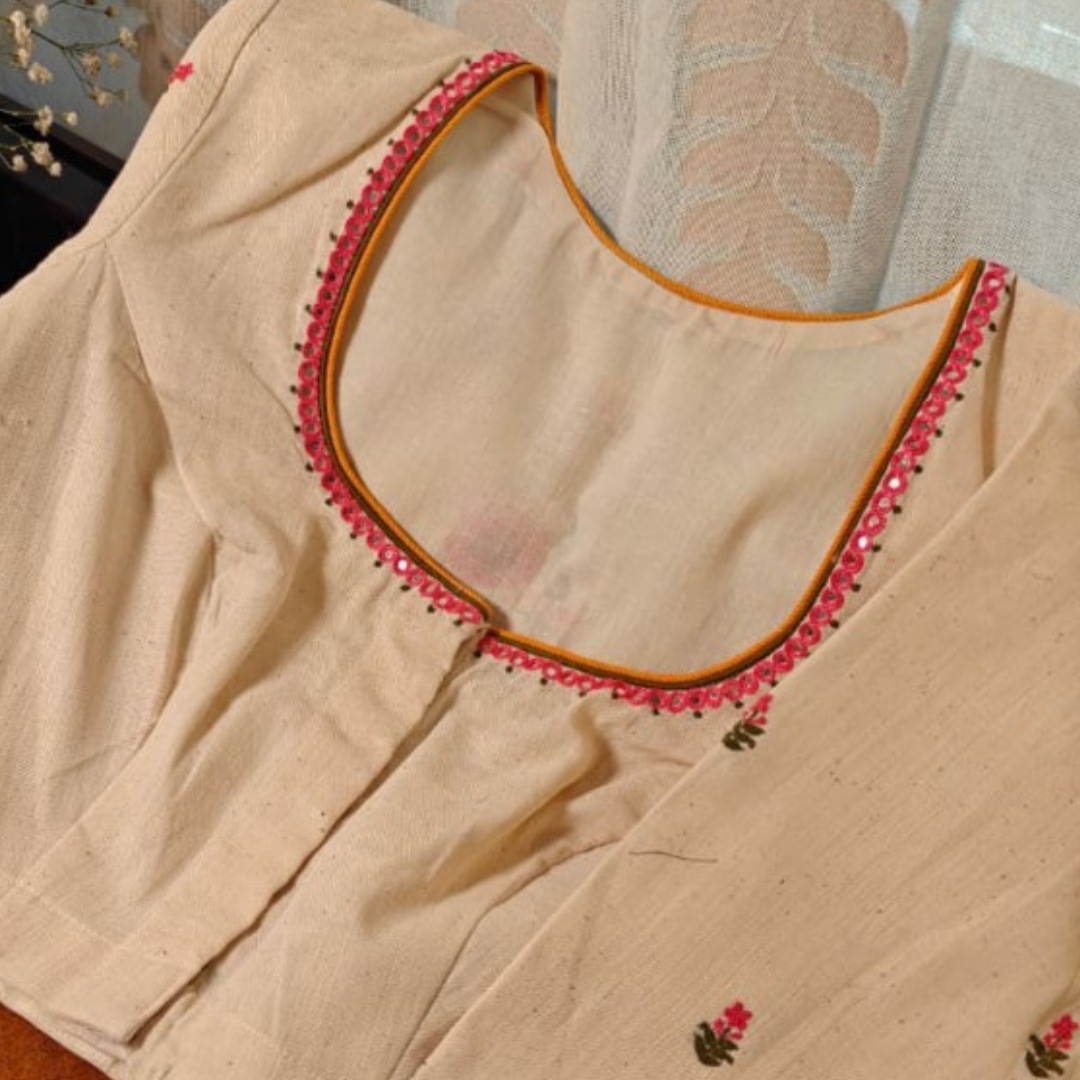 Ivory Handcrafted Handloom Floral Cotton Blouse