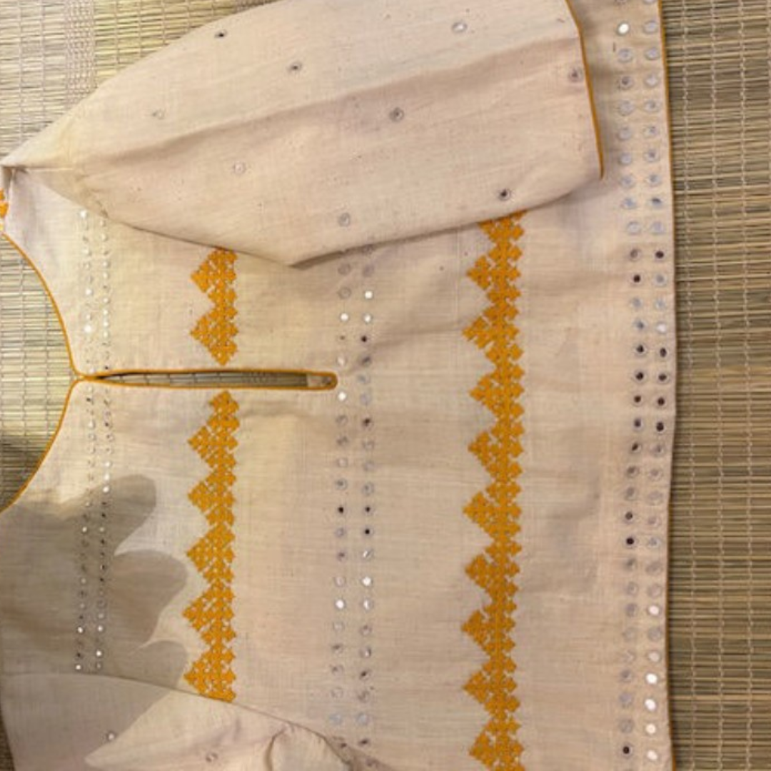 Cream Handcrafted Handloom Kutch Work Cotton Blouse