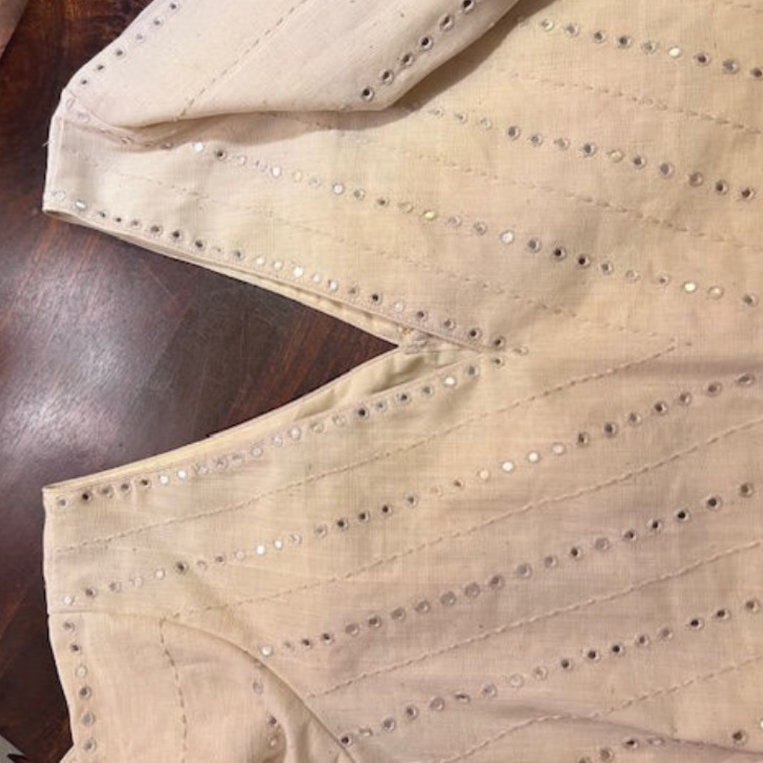 White Handcrafted Handloom Mirror Work Cotton Blouse