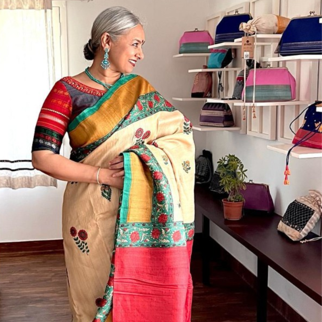 Sandal Handcrafted Handloom Pure Tussar Silk Saree