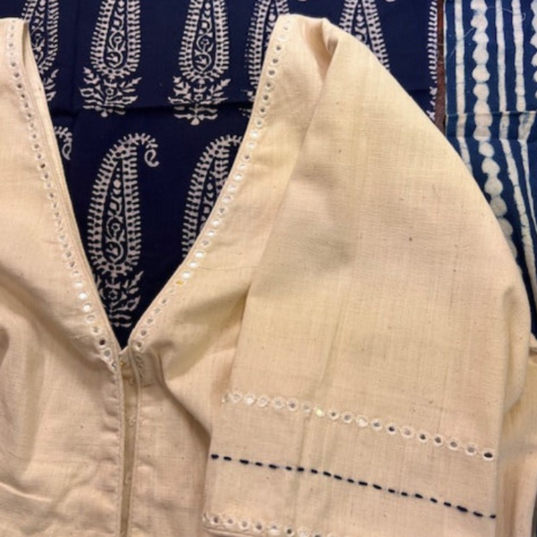 Porcelain Handcrafted Handloom Mirror Work Cotton Blouse