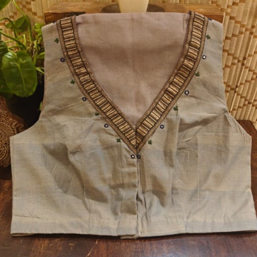 Ice Blue Handcrafted Handloom Telia Rumal Cotton Blouse