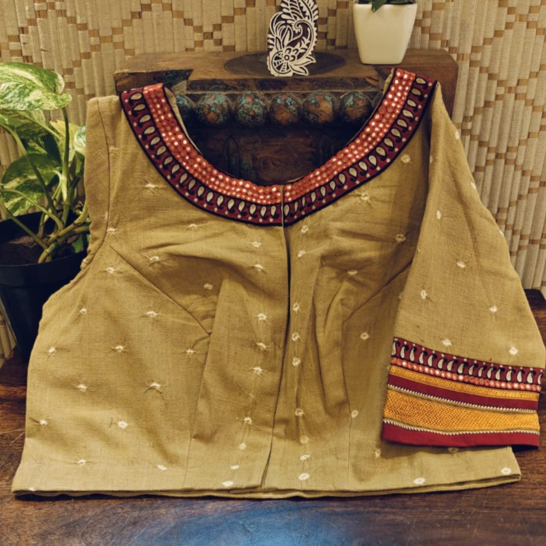 Ochre Handcrafted Handloom Sungudi Cotton Blouse