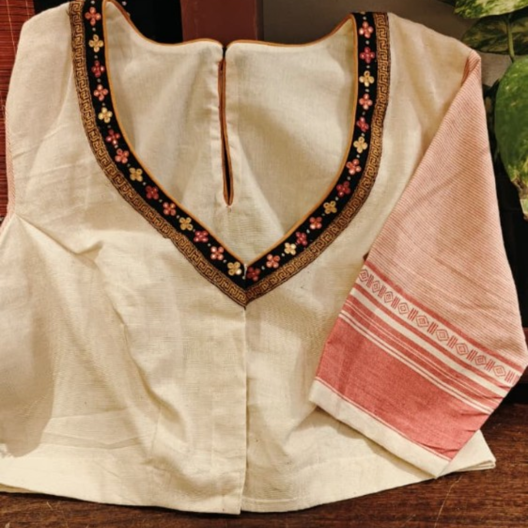 Cream Handcrafted Handloom Anne Hejje Cotton Blouse