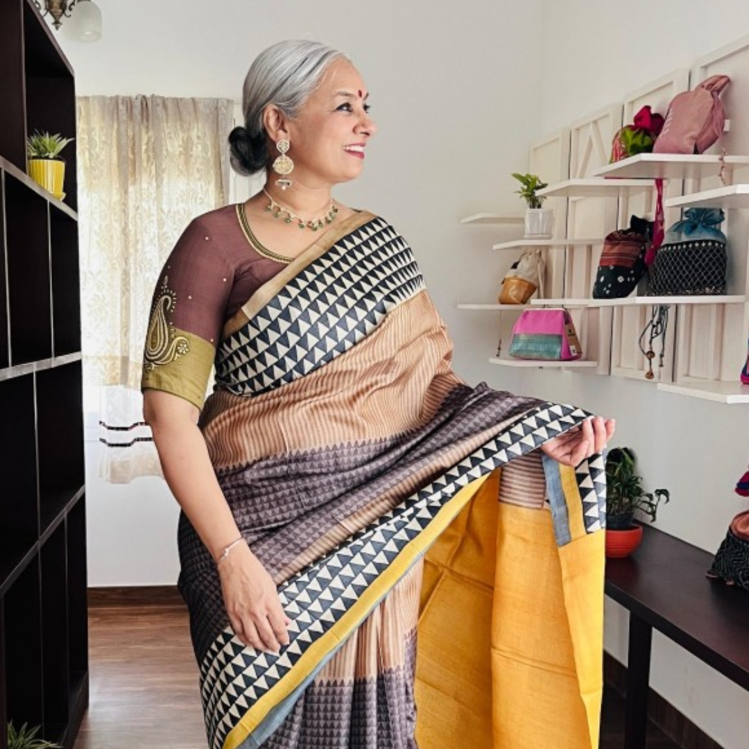 Yellow Handcrafted Handloom Pure Tussar Silk Saree