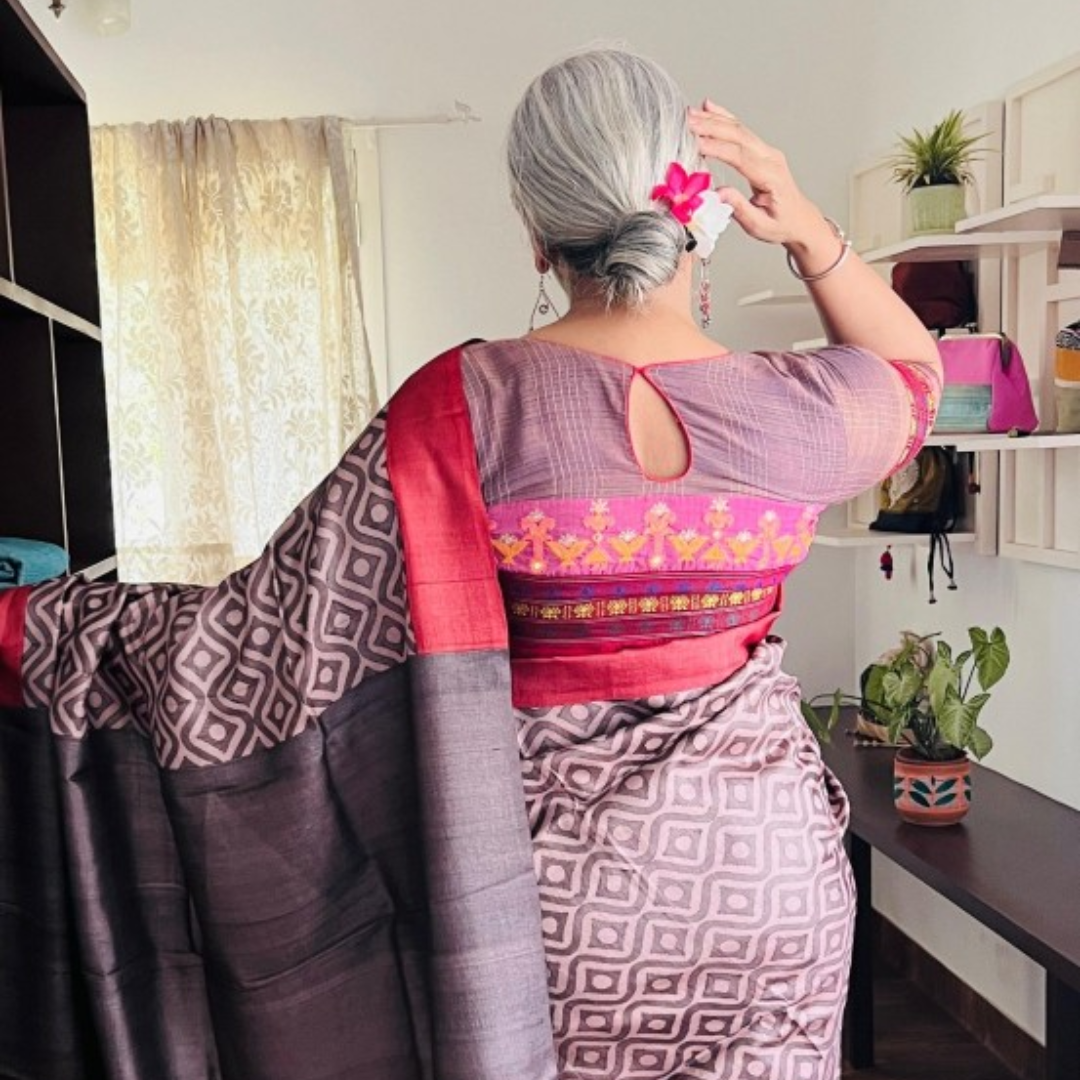 Grey Handcrafted Handloom Pure Tussar Silk Saree
