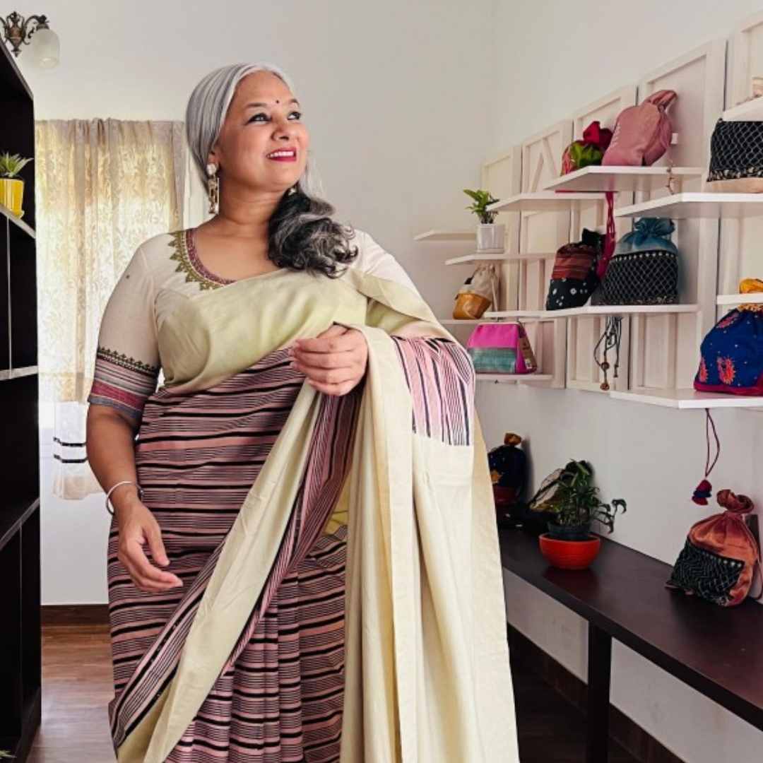 Ivory Handcrafted Handloom Pure Tussar Silk Saree