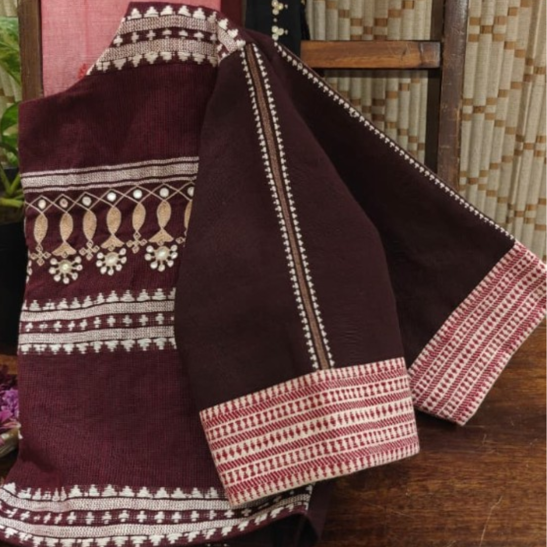Burgundy Handcrafted Handloom Cotton Blouse