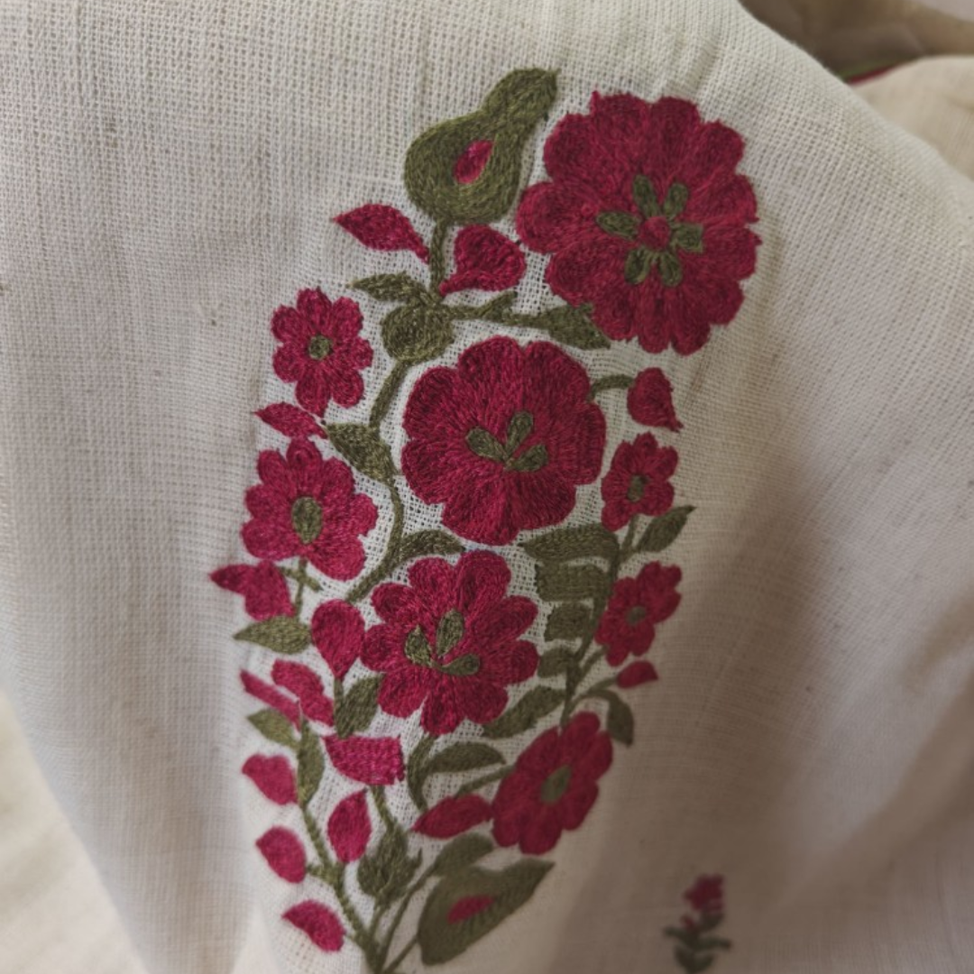 Ivory Handcrafted Handloom Floral Cotton Blouse