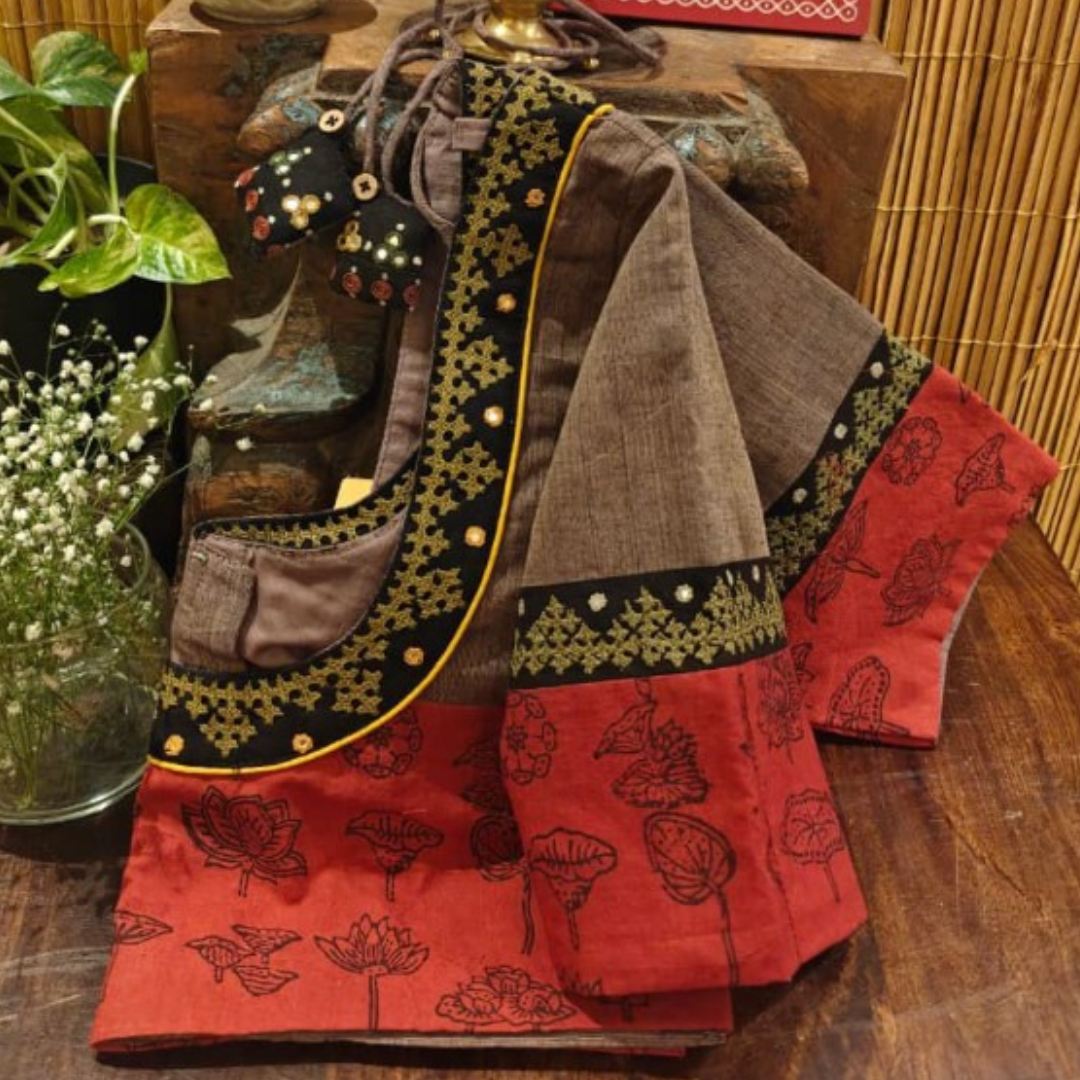 Umber Handcrafted Handloom Kutchi Work Cotton Blouse