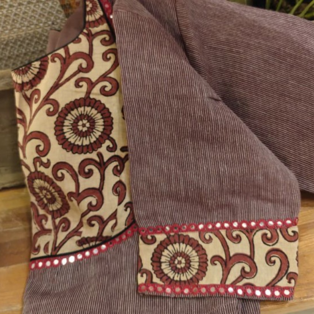 Mauve Handcrafted Handloom Gomi Check Cotton Blouse