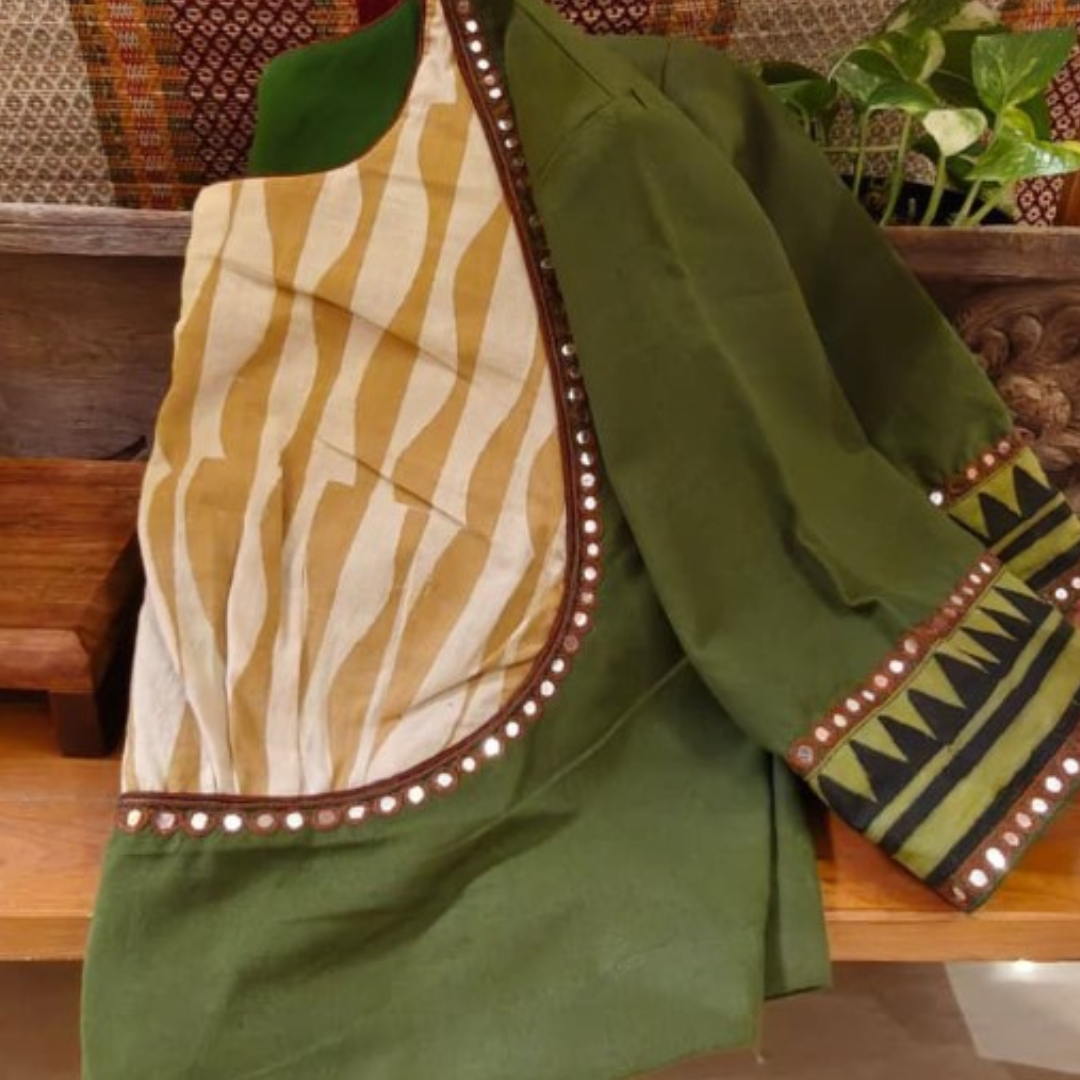 Sage Green Handcrafted Handloom Bhopali Yoke Blouse