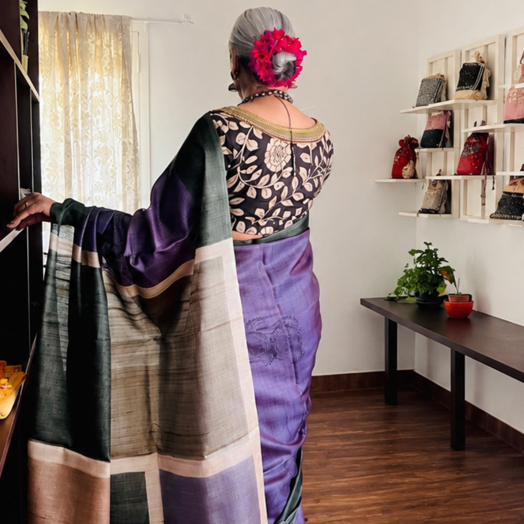 Lilac Haze Handcrafted Handloom Pure Tussar Silk Saree