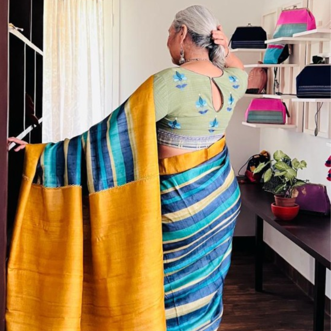 Teal Handcrafted Handloom Pure Tussar Silk Saree