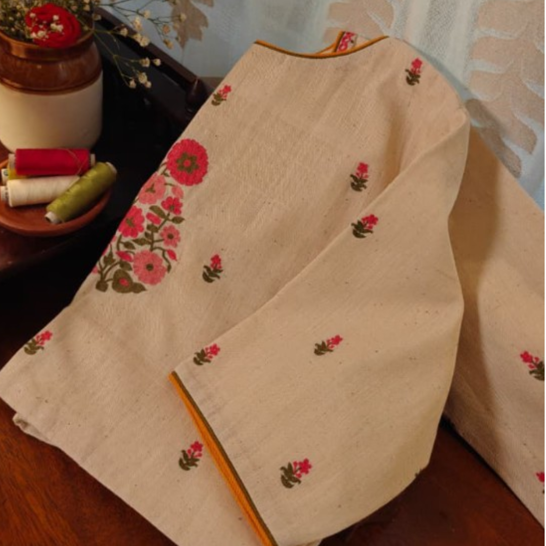 Ivory Handcrafted Handloom Floral Cotton Blouse