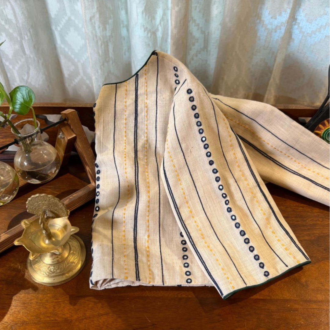 Ivory Handcrafted Handloom Kora Cotton Blouse