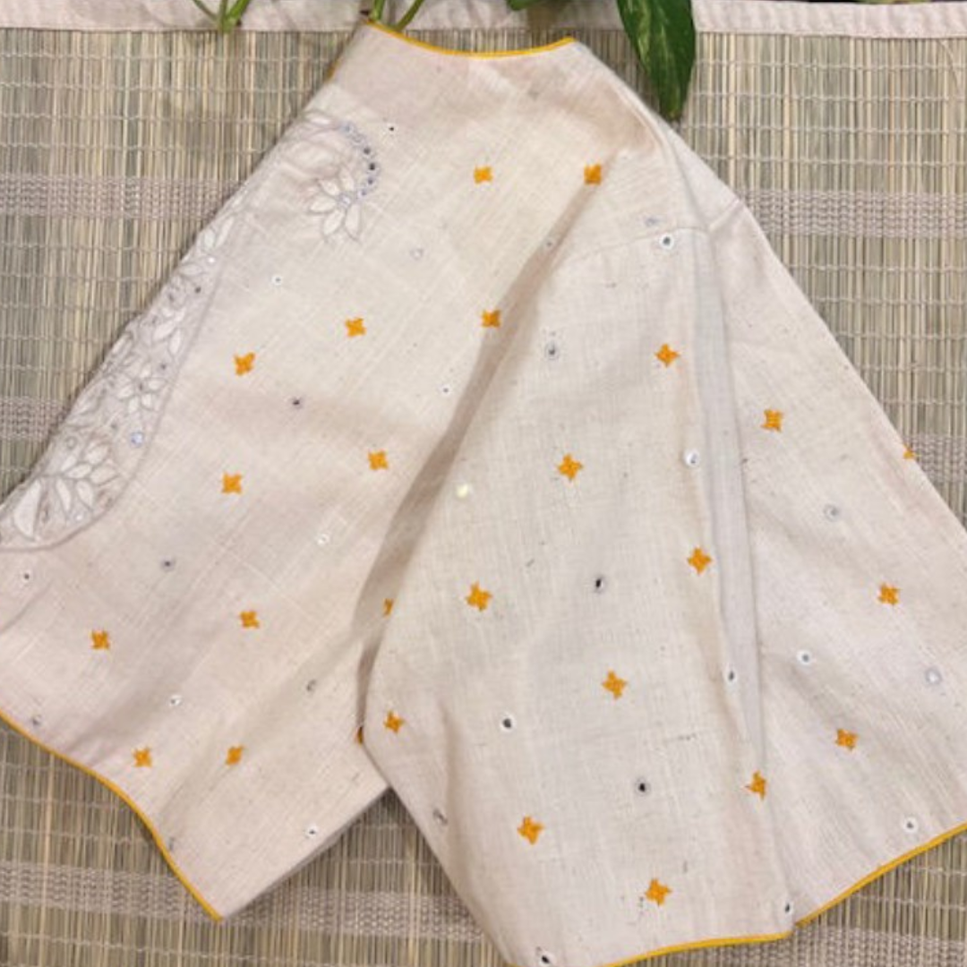 Ivory Handcrafted Handloom Kutchi Cotton Blouse