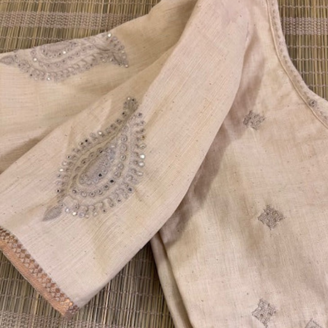 White Handcrafted Handloom Embroidered Cotton Blouse