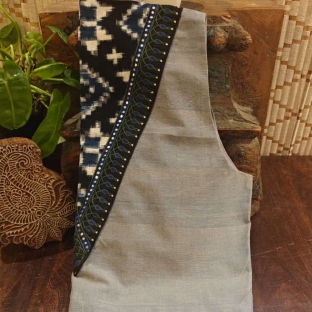 Ice Blue Handcrafted Handloom Telia Rumal Cotton Blouse