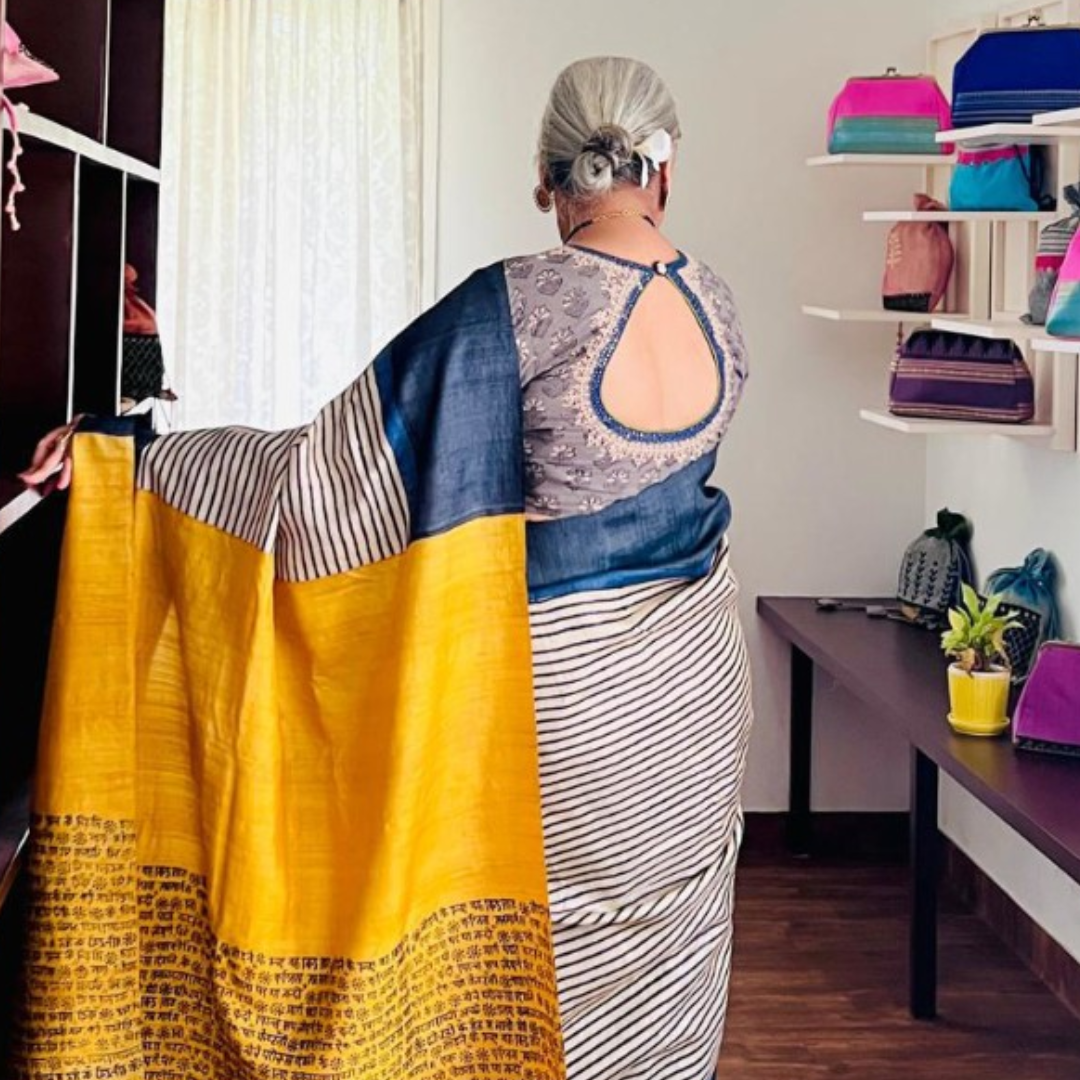 White Handcrafted Handloom Pure Tussar Silk Saree