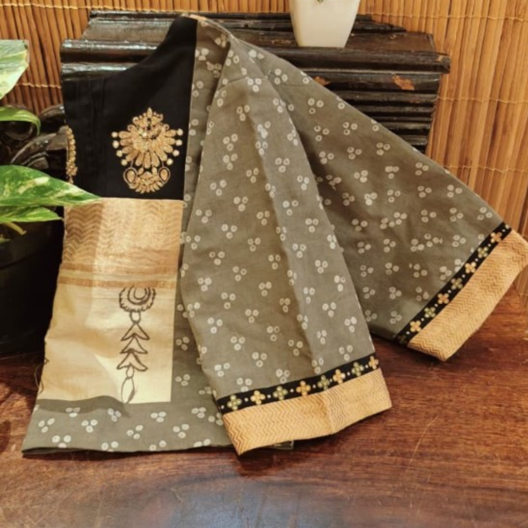 Grey Handcrafted Handloom Sungudi Cotton Blouse