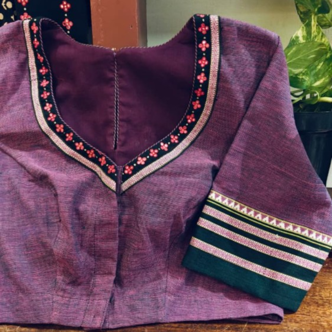 Purple Handcrafted Handloom Traditional Cotton Blouse