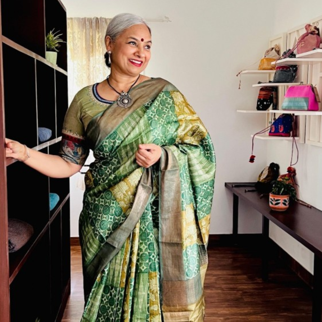 Green Handcrafted Handloom Pure Tussar Silk Saree