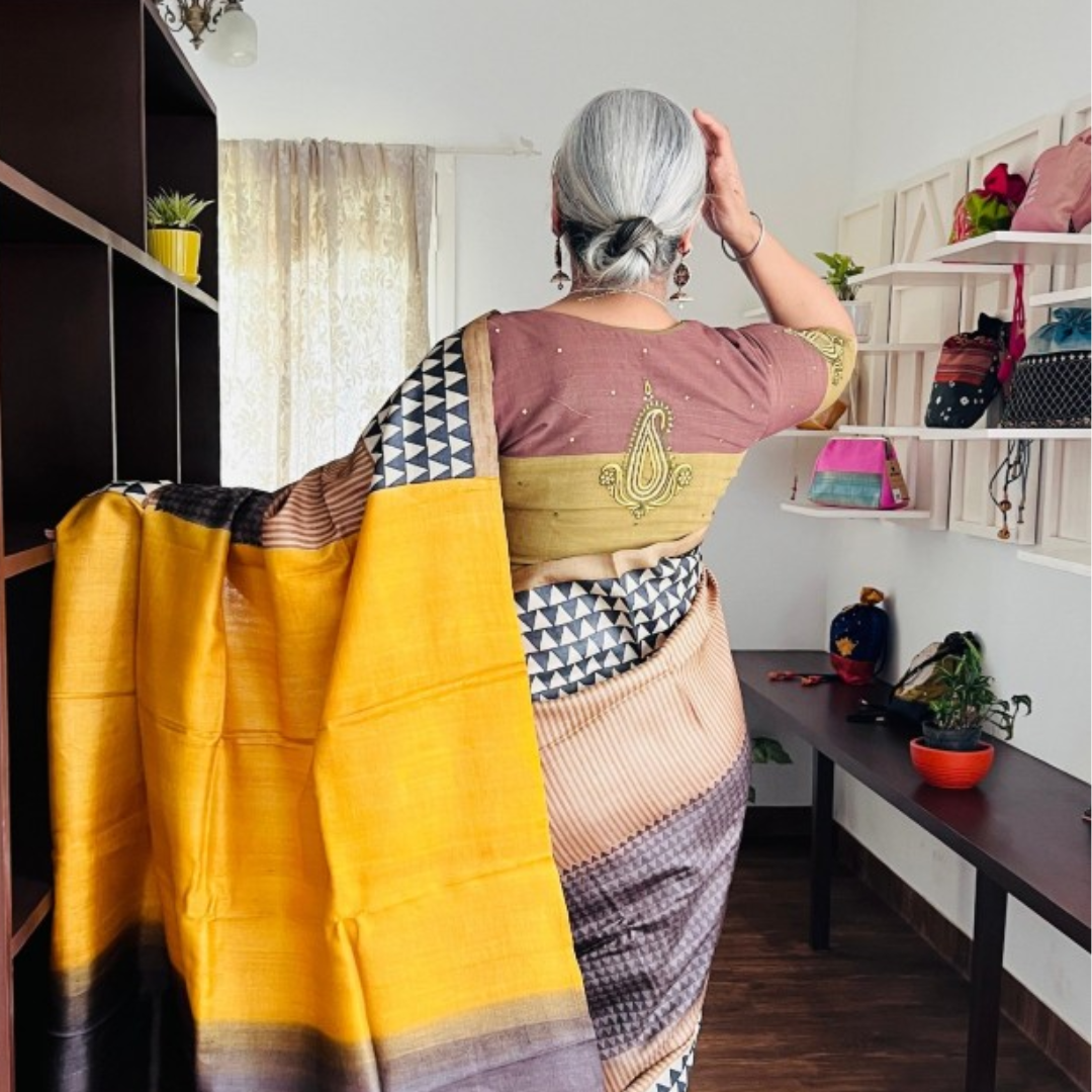 Yellow Handcrafted Handloom Pure Tussar Silk Saree