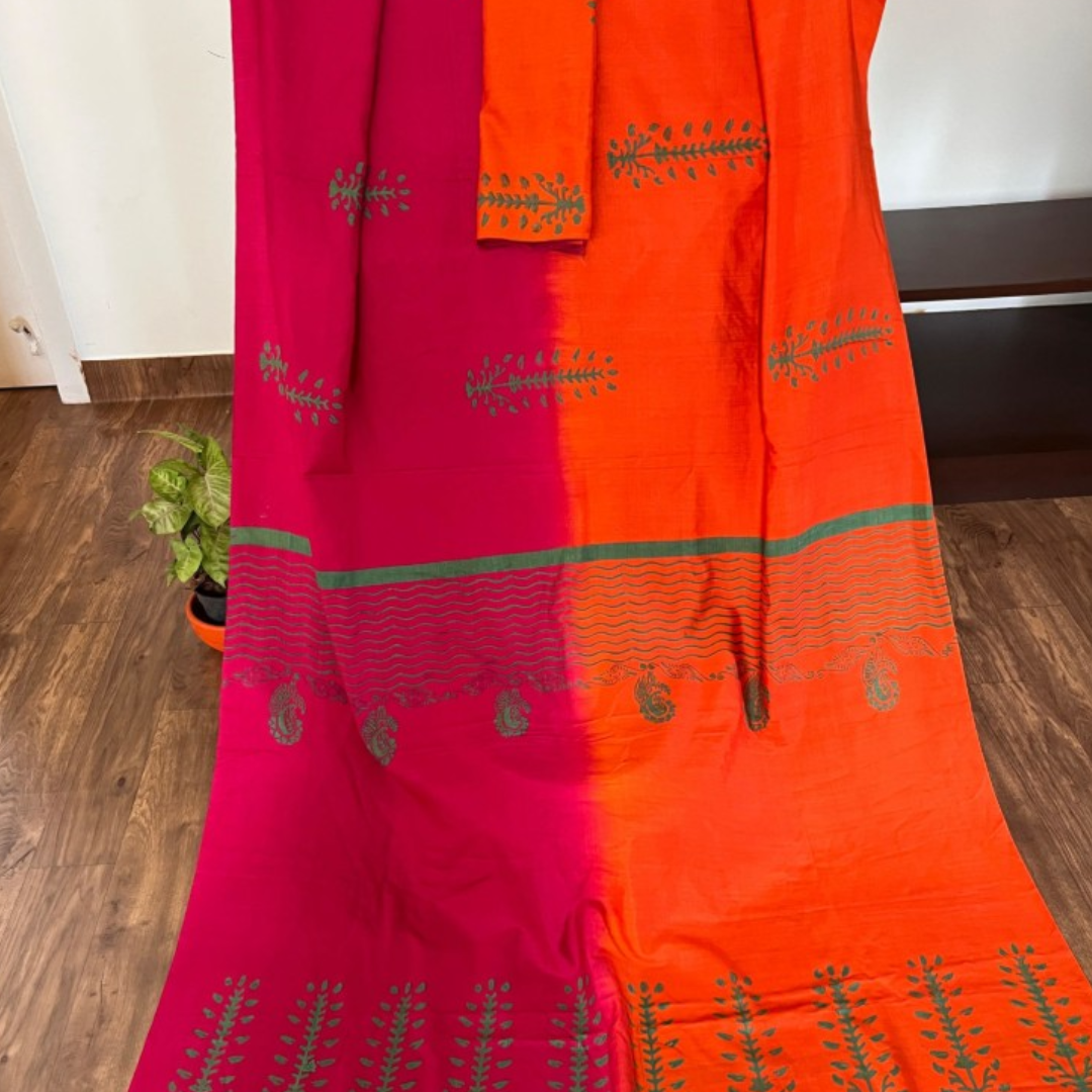 Orange Handcrafted Handloom Pure Tussar Silk Saree