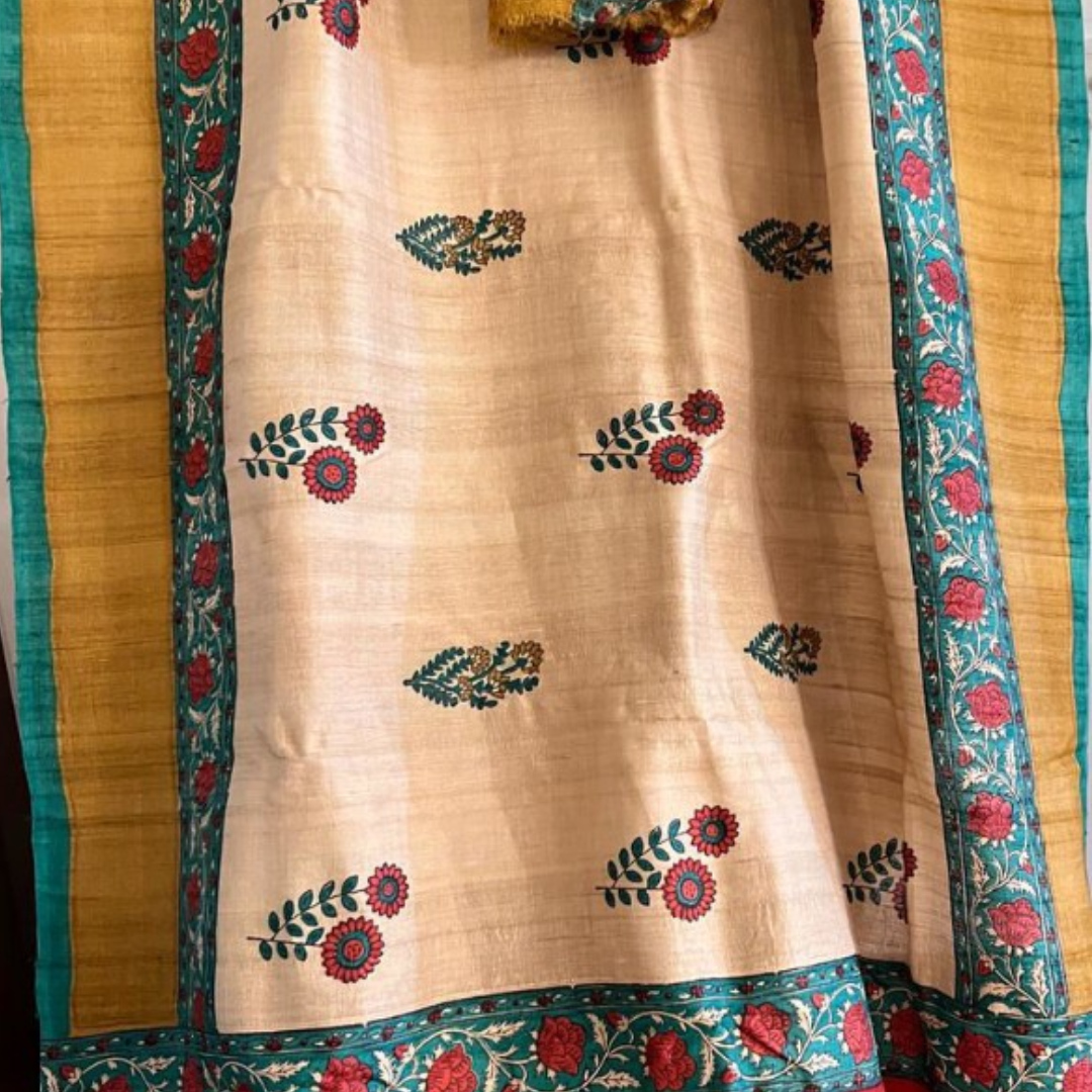 Sandal Handcrafted Handloom Pure Tussar Silk Saree