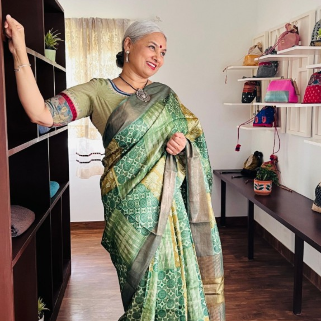 Green Handcrafted Handloom Pure Tussar Silk Saree