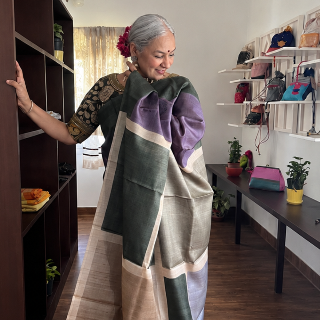 Lilac Haze Handcrafted Handloom Pure Tussar Silk Saree