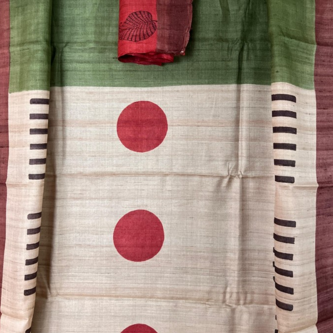 Moss Green Handcrafted Handloom Tussar Silk Saree