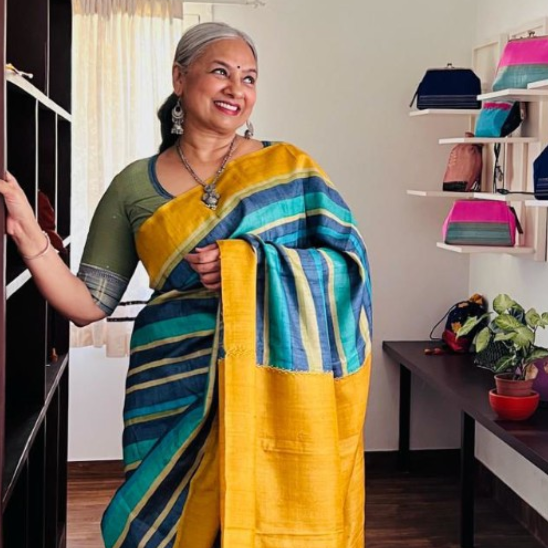Teal Handcrafted Handloom Pure Tussar Silk Saree